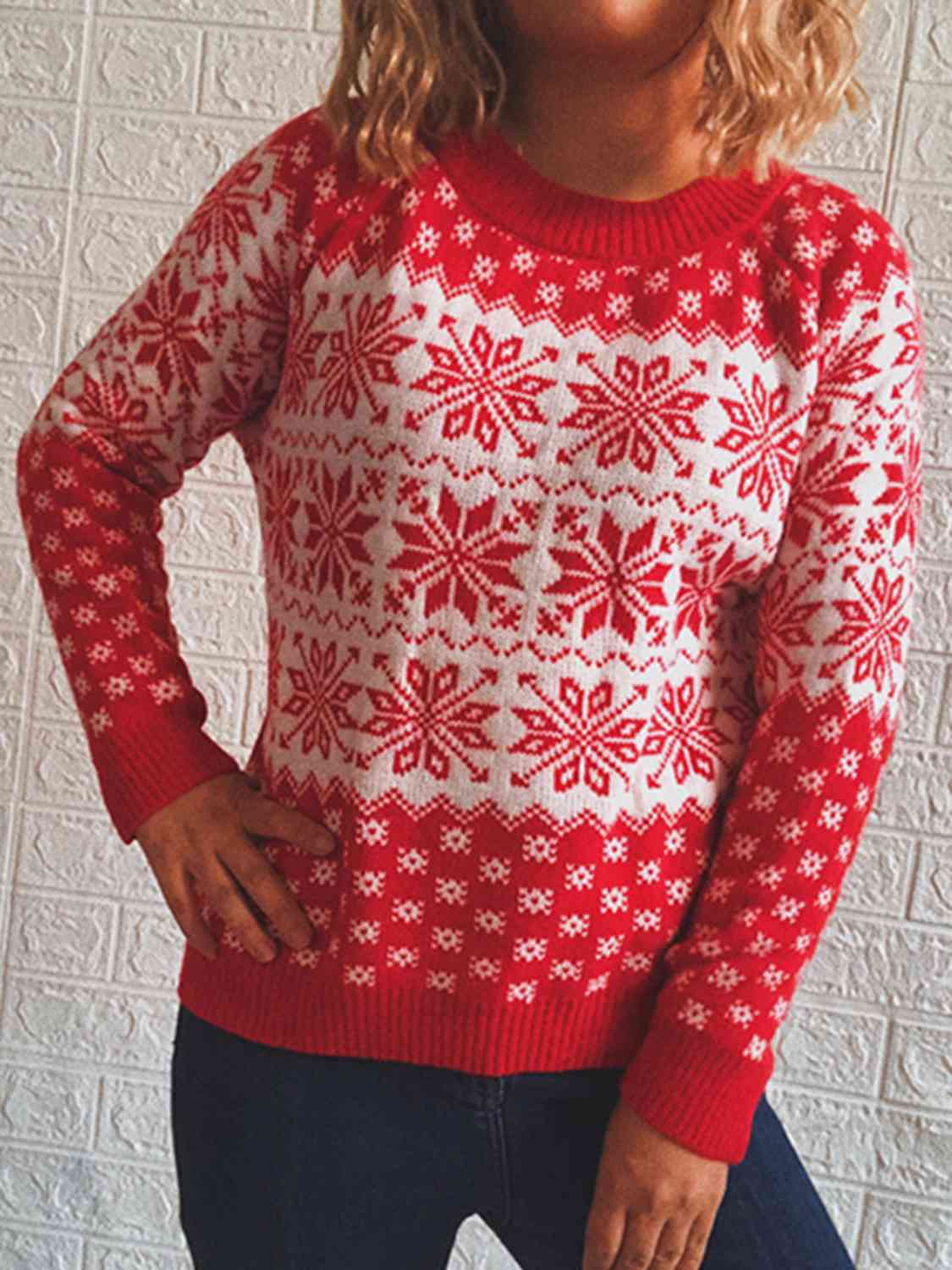 CHRISTMAS Snowflake Pattern Long Sleeve Sweater