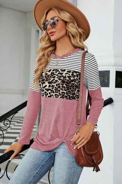 Leopard Striped Round Neck T-Shirt