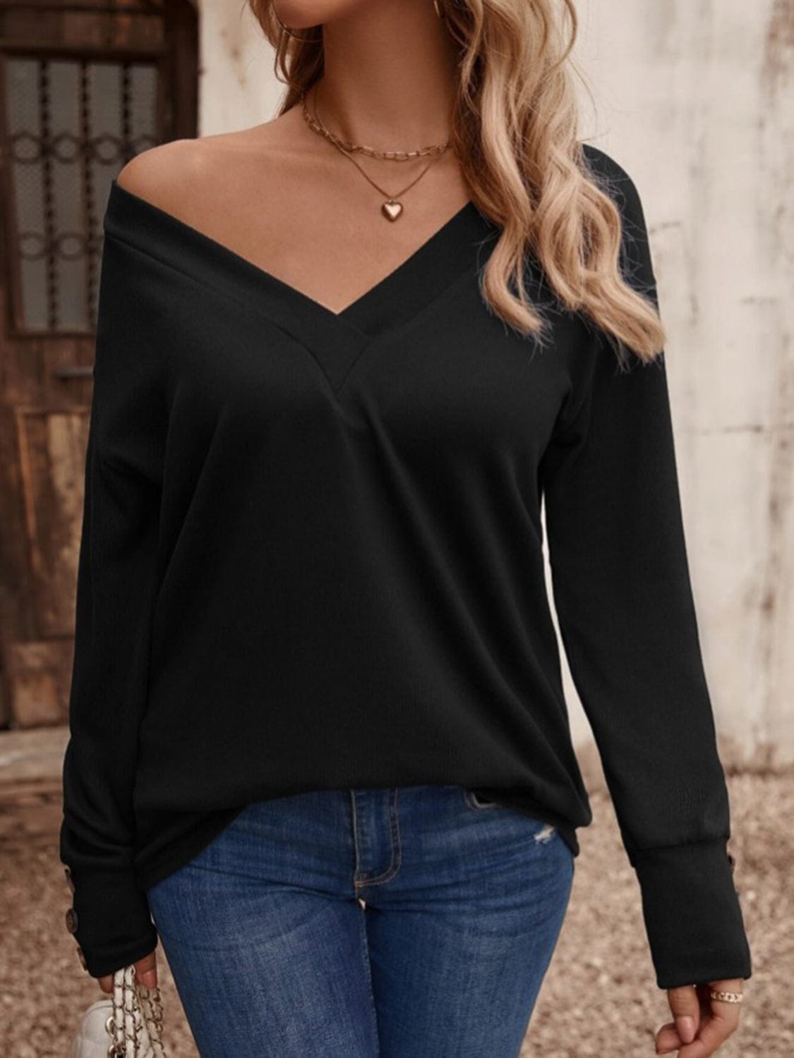 Full Size V-Neck Long Sleeve Top