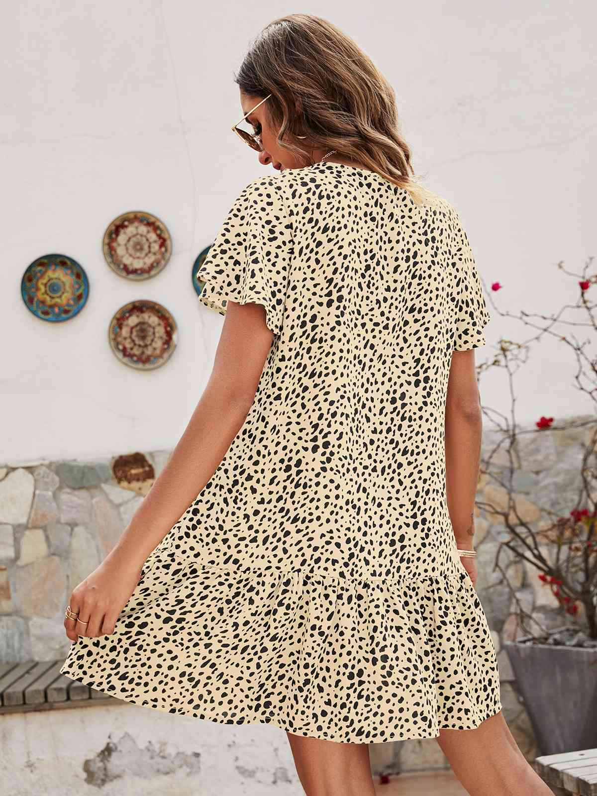 Women's Cressida Animal Print Button Front Flutter Sleeve Dress