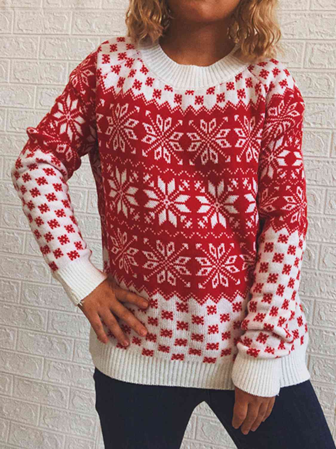 CHRISTMAS Snowflake Pattern Long Sleeve Sweater