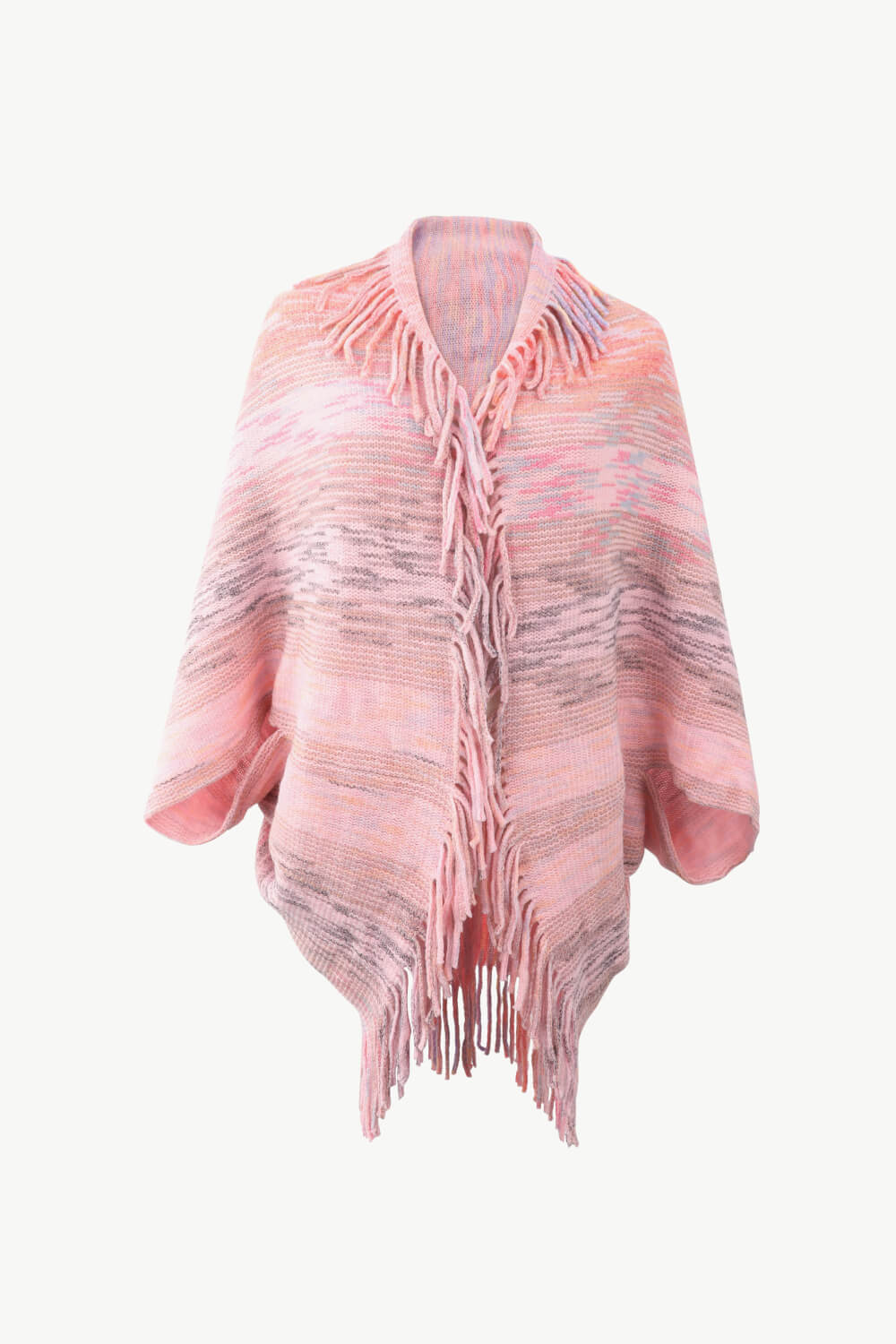 One Size Multicolored Fringe Trim Poncho