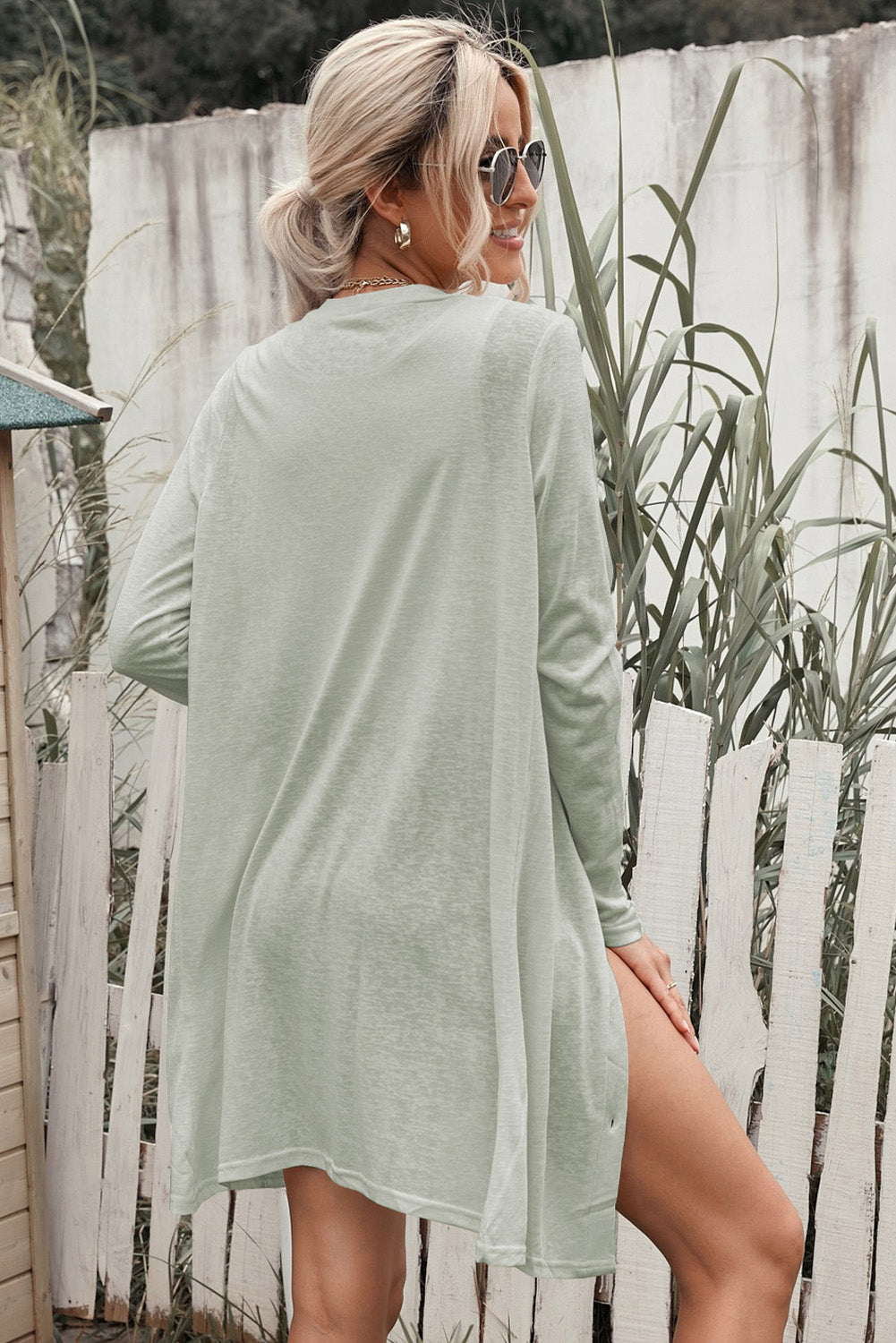 Button Down Long Sleeve Longline Cardigan