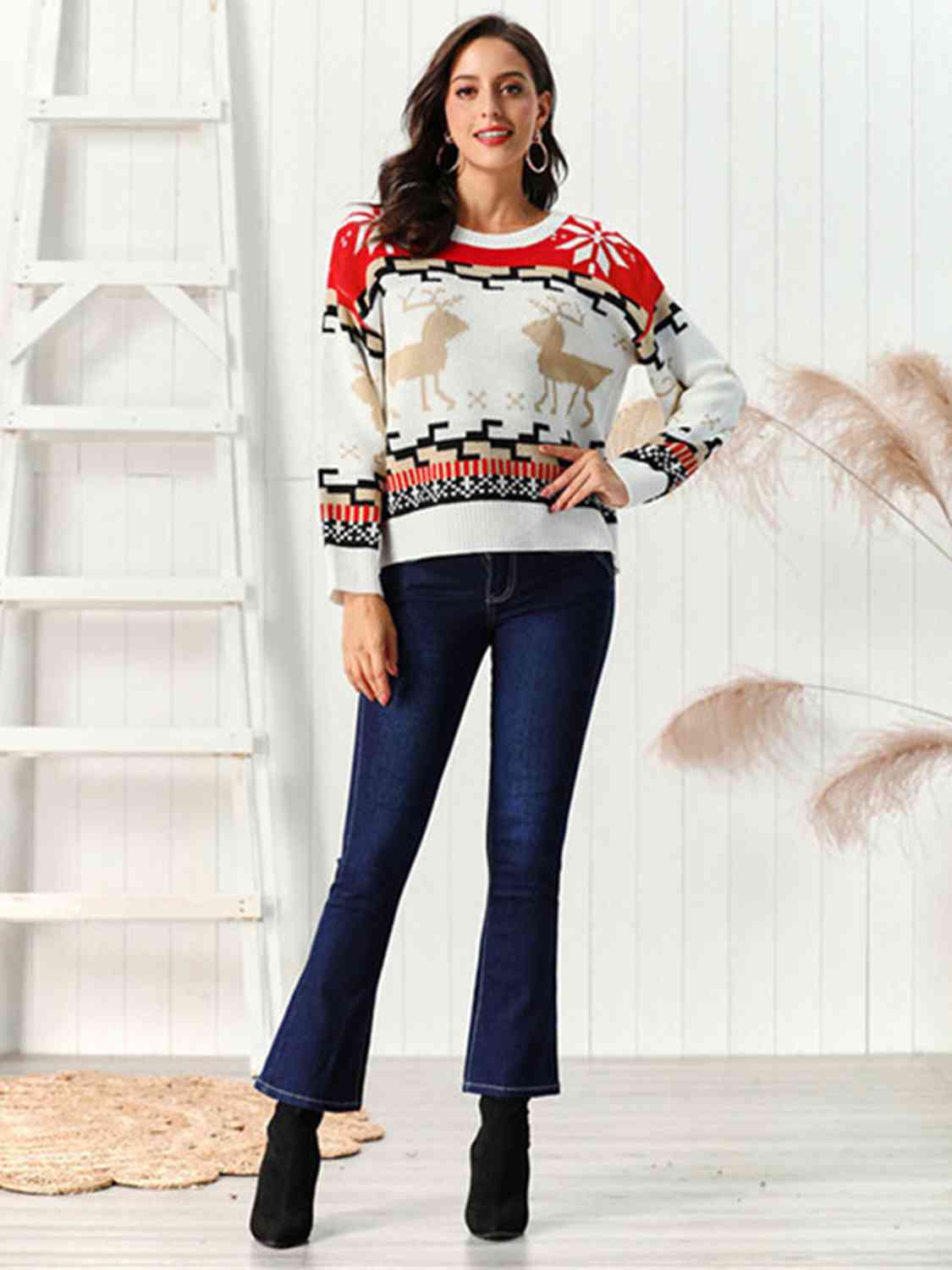 Christmas Reindeer Round Neck Sweater