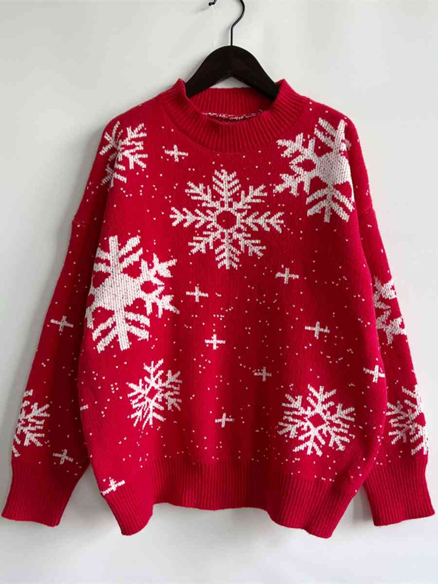 CHRISTMAS Snowflake Pattern Dropped Shoulder Sweater