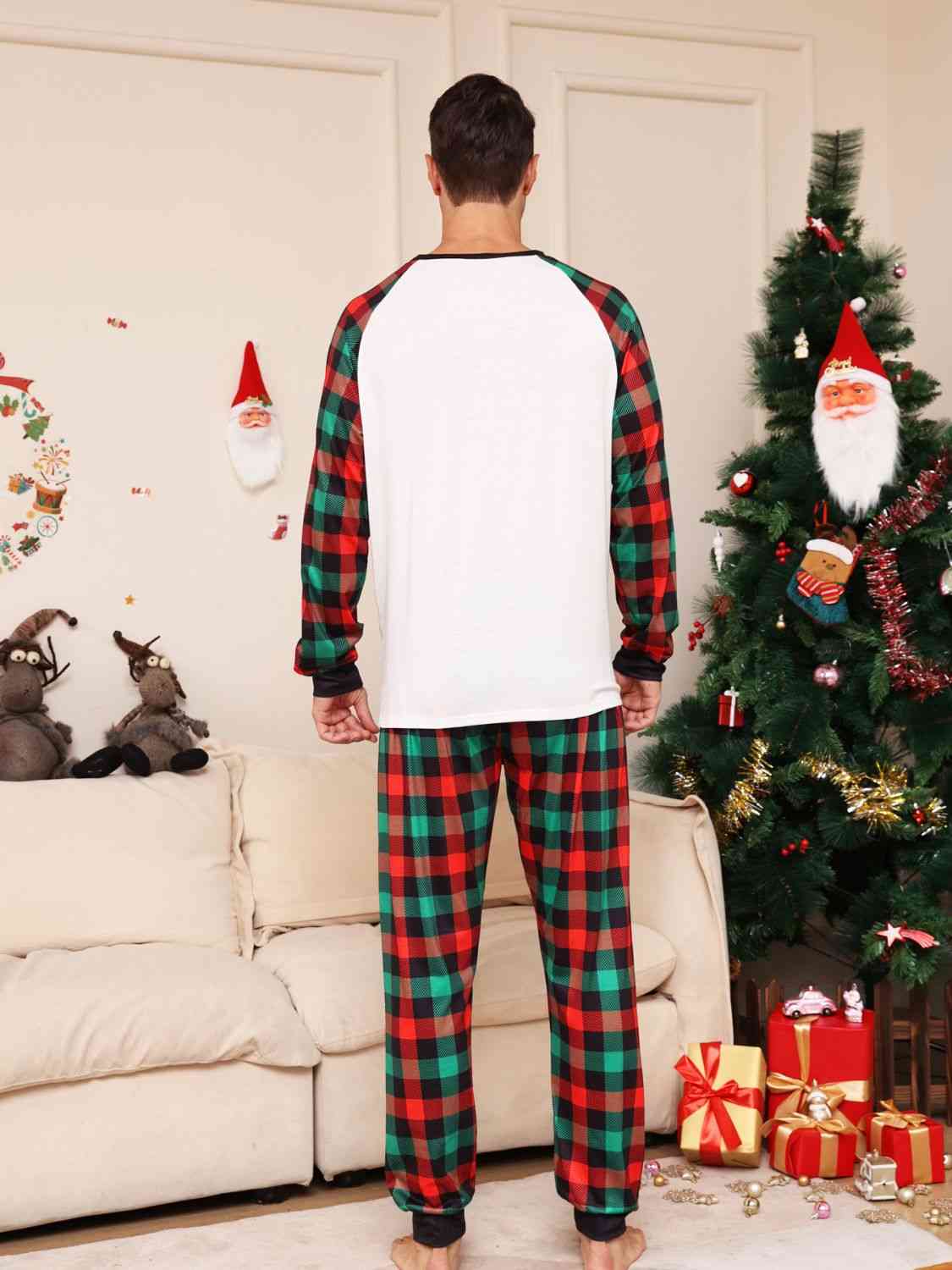 UNISEX Full Size CHRISTMAS Reindeer Graphic Top and Plaid Pants Set