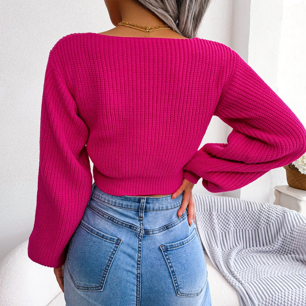Malibu Dreams Tie-Front Rib-Knit Cropped Sweater