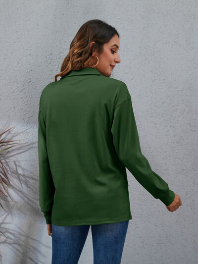 Half Button Dropped Shoulder Blouse