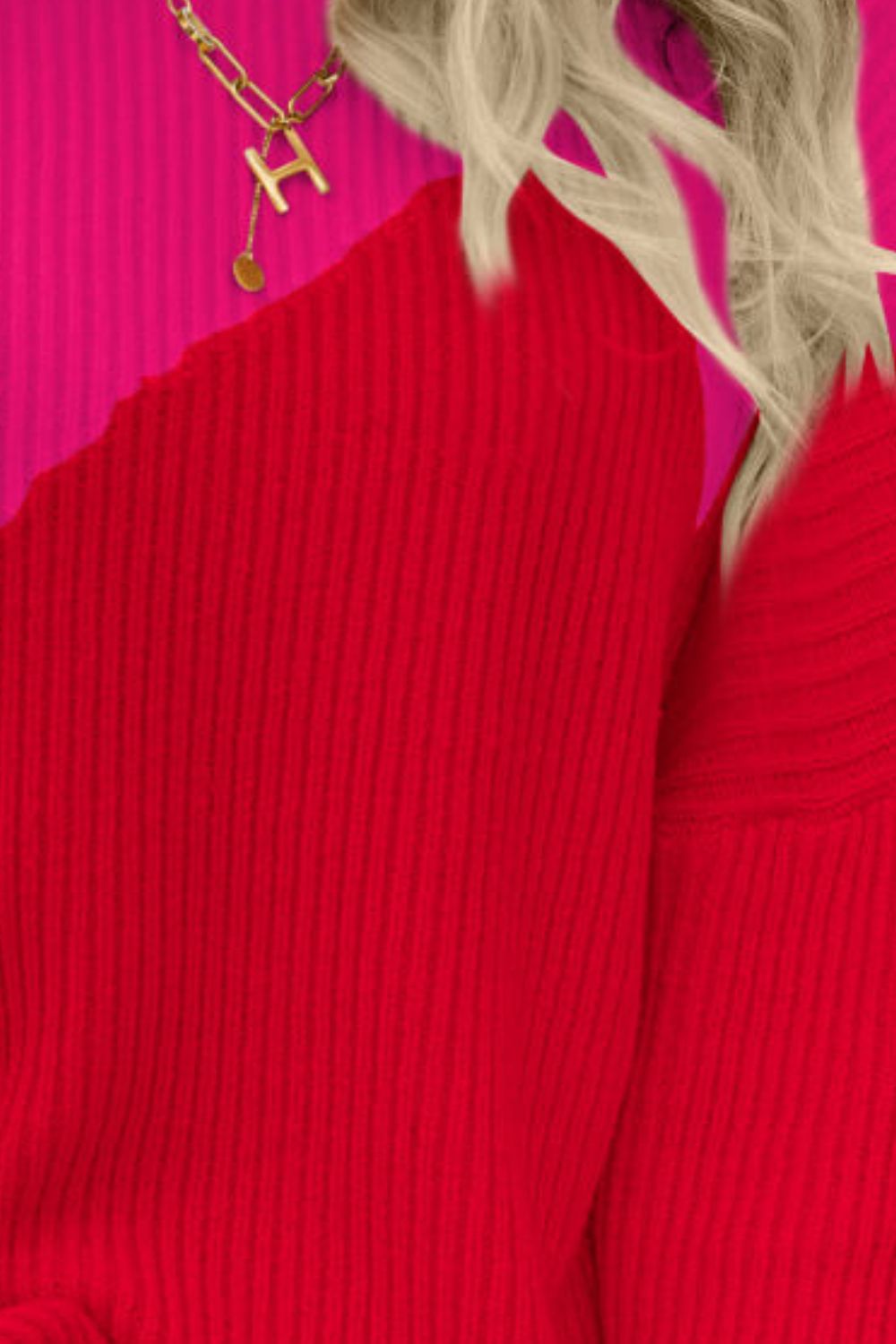 Malibu Dreams Two-Tone Round Neck Ribbed Sweater
