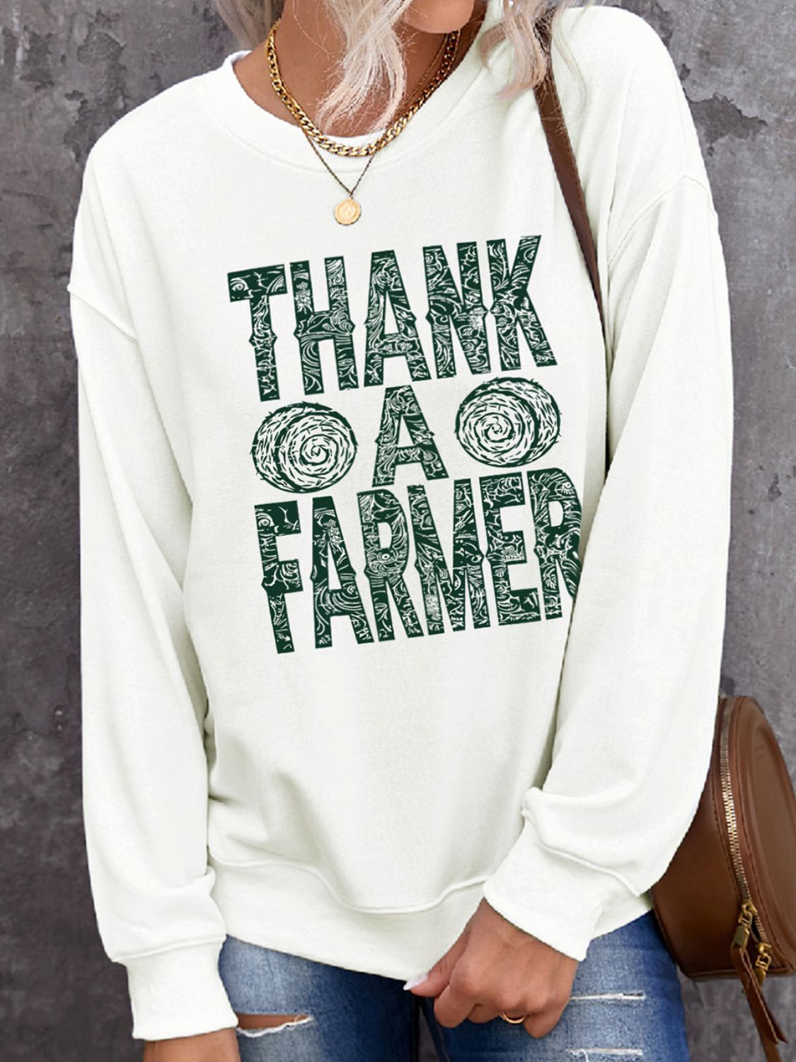 THANK A FARMER Graphic Full Size Sweatshirt
