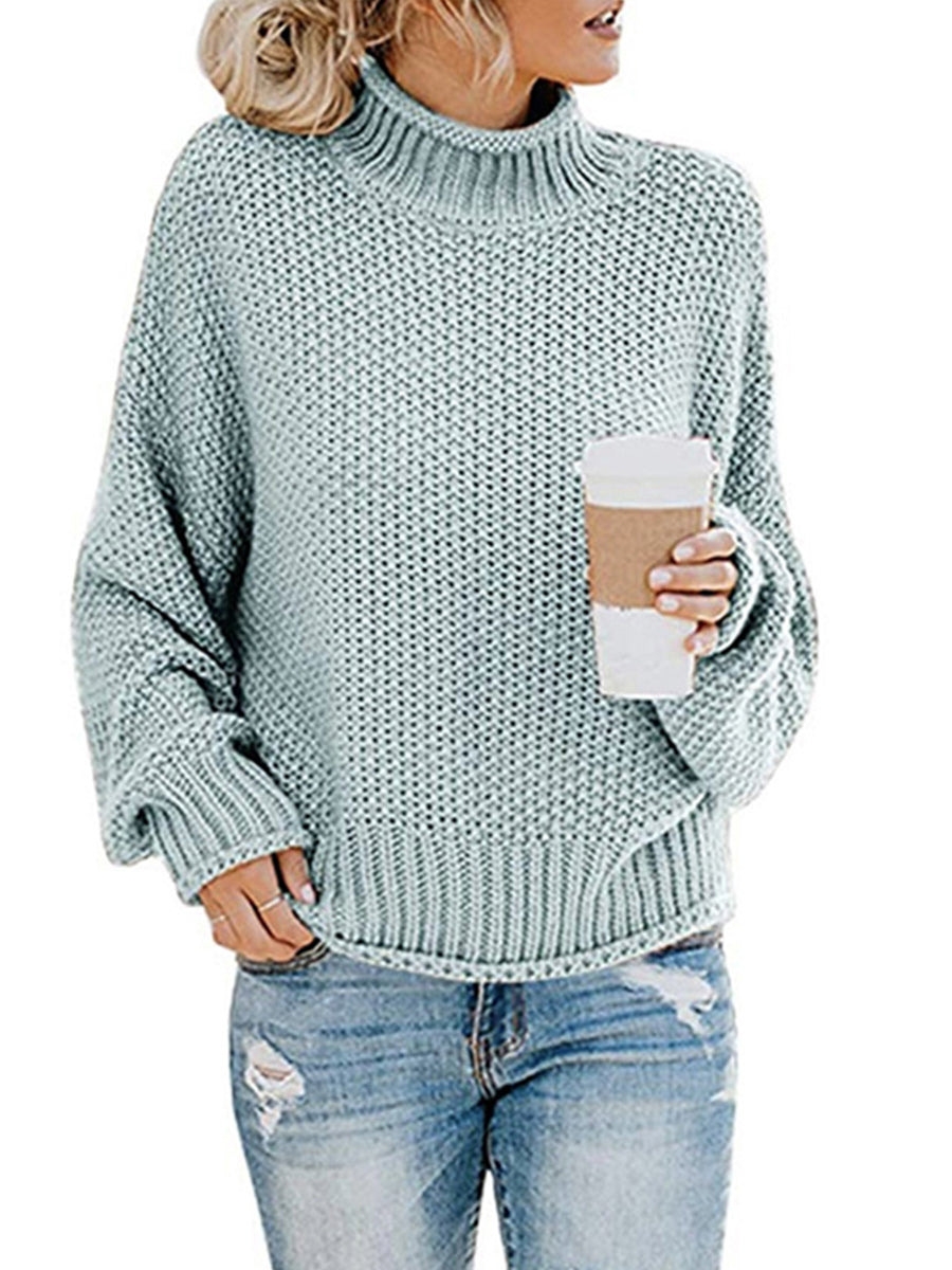 Moderate Stretch Turtleneck Dropped Shoulder Sweater