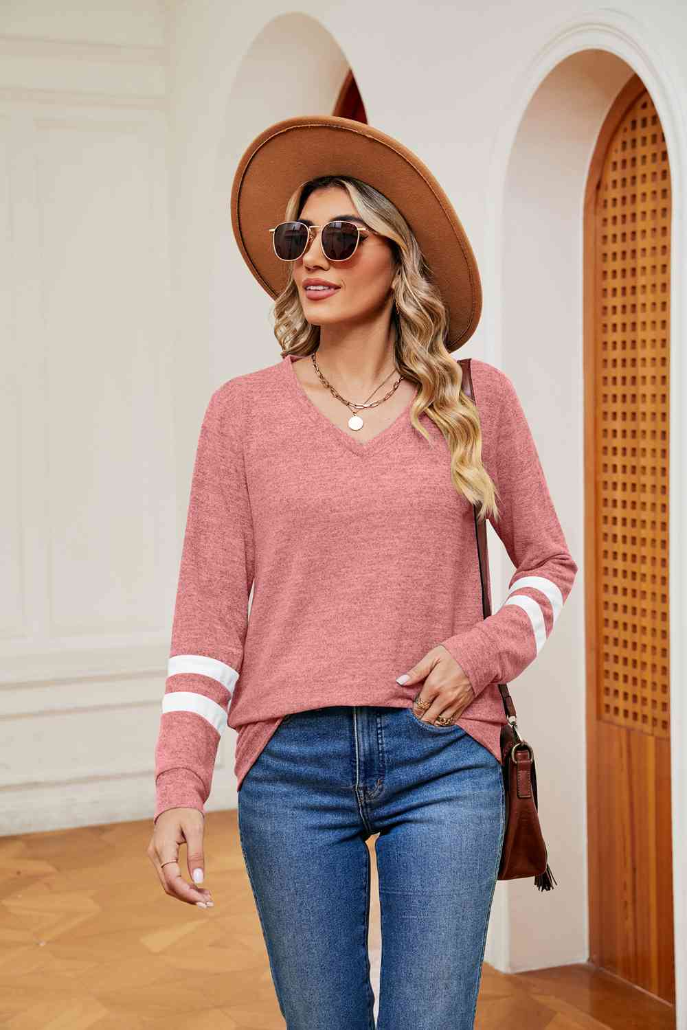 Full Size V-Neck Long Sleeve T-Shirt