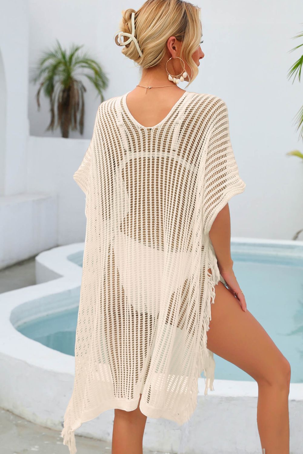 SO SUMMER One Size Fringe Trim Openwork Cover Up