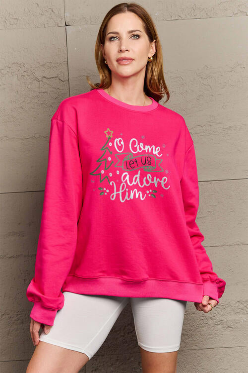 Simply Love Full Size Letter Graphic CHRISTMAS THEMED Long Sleeve Sweatshirt