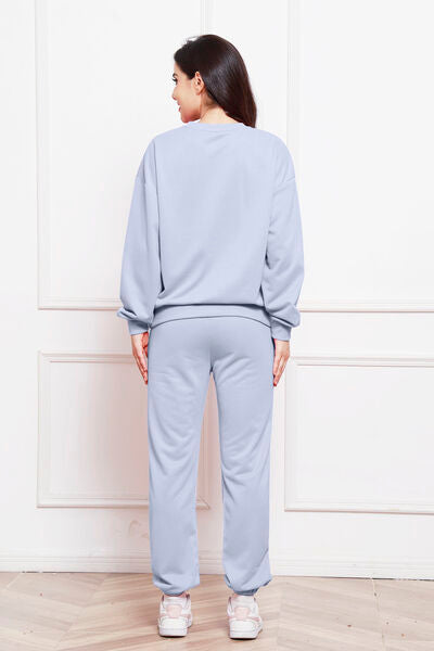 Comfy n' Cozy Round Neck Long Sleeve Sweatshirt and Pants Set