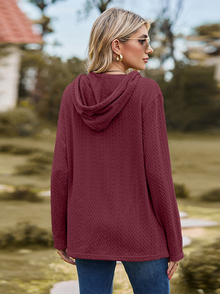 Full Size Cable-Knit Hooded Blouse