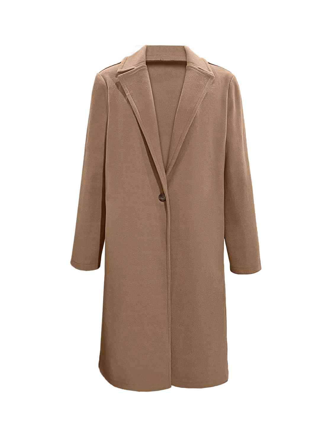 Collared Neck Button Up Long Sleeve Camel Brown Coat