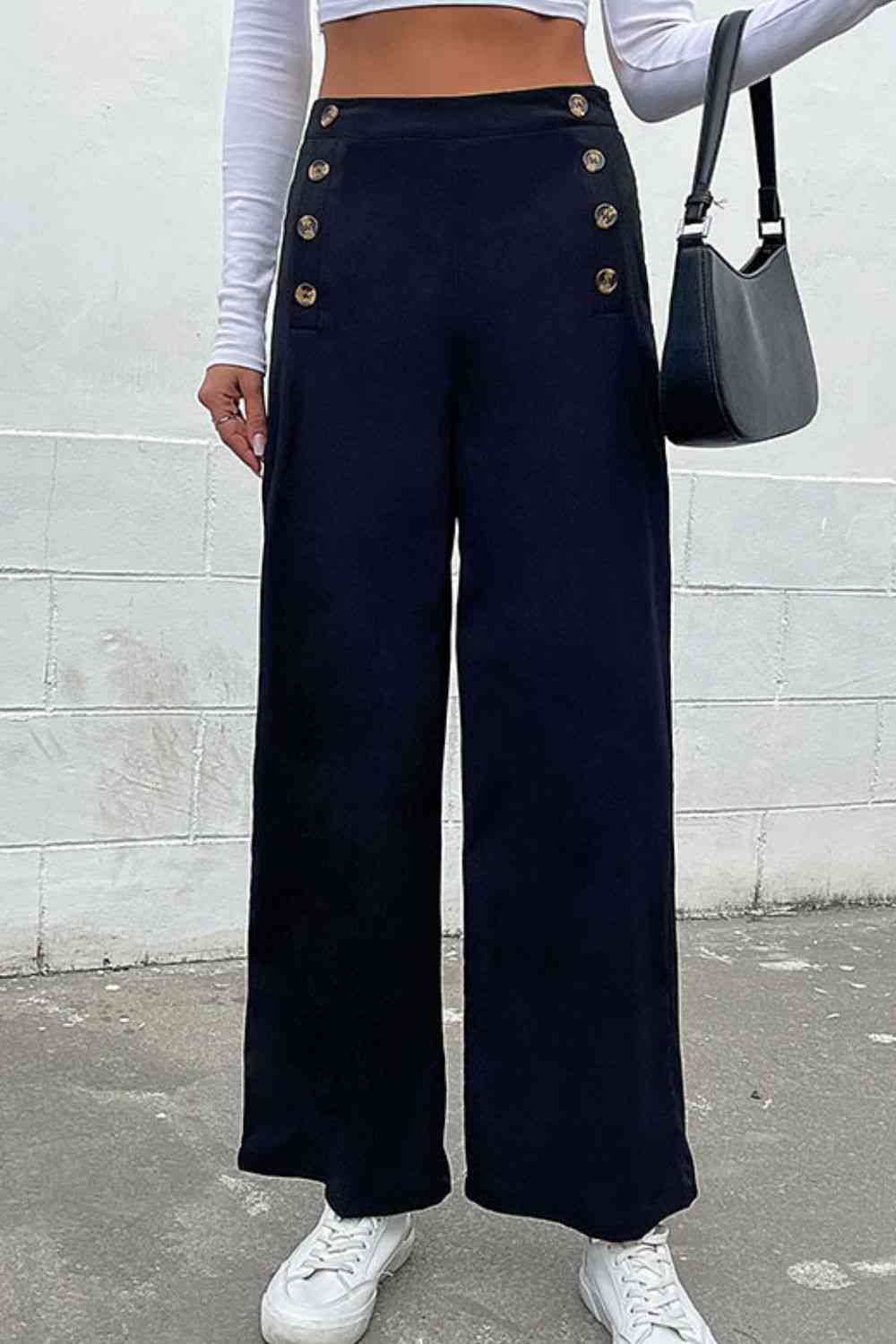 SeaKnickers Double-Breasted Black Wide Leg Pants