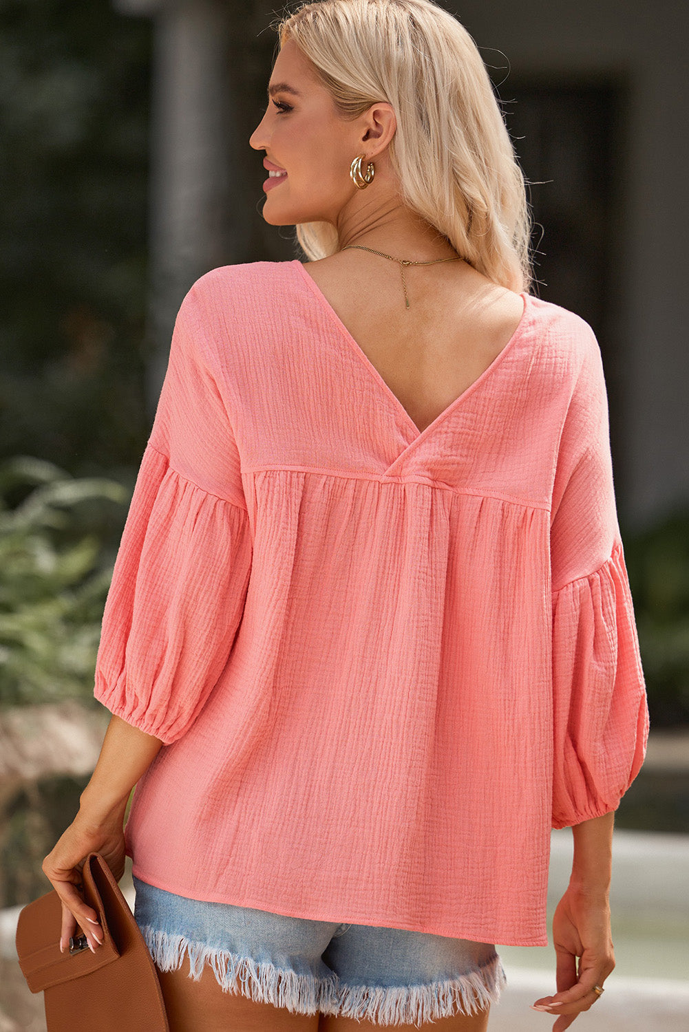 Full Size Dropped Shoulder V-Neck Blouse