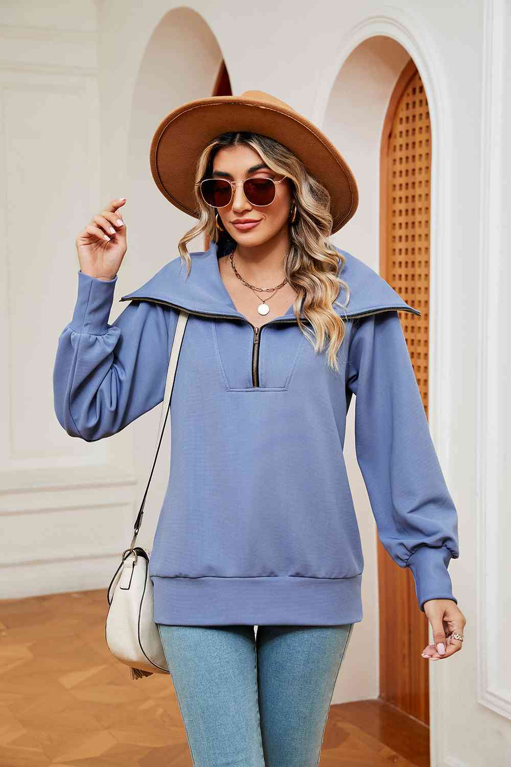 Full Size Half-Zip Collared Sweatshirt