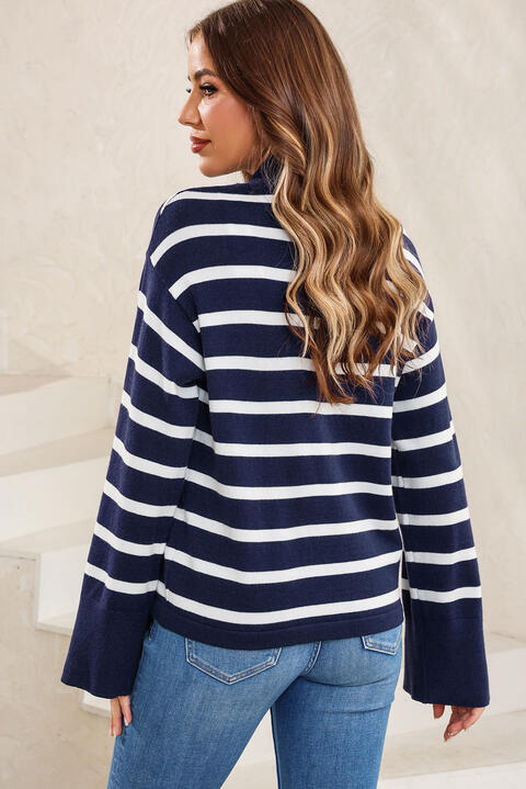 Striped Slit Drop Shoulder Sweater