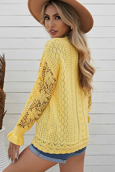 Isabella Openwork Lantern Sleeve Dropped Shoulder Sweater