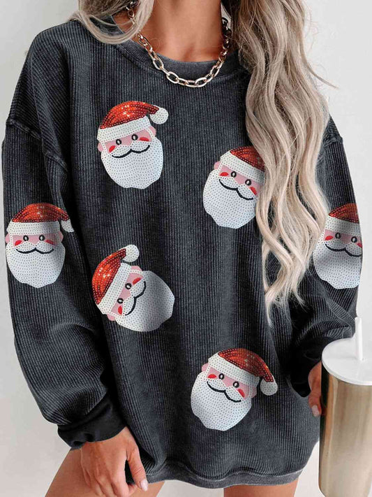CHRISTMAS Sequin Santa Patch Ribbed Sweatshirt