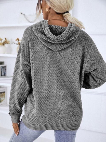 LoversLane Texture Drawstring Long Sleeve Hooded Sweater