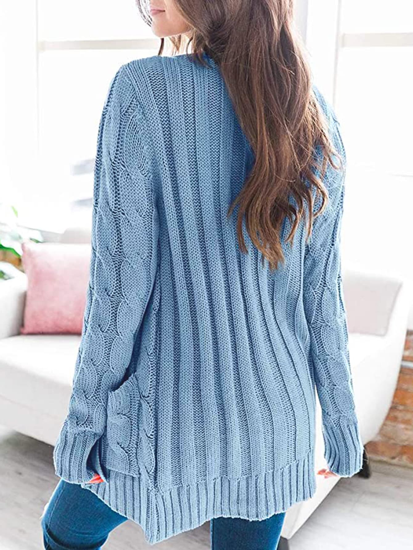 SavannahTree Cable-Knit Buttoned Cardigan with Pockets