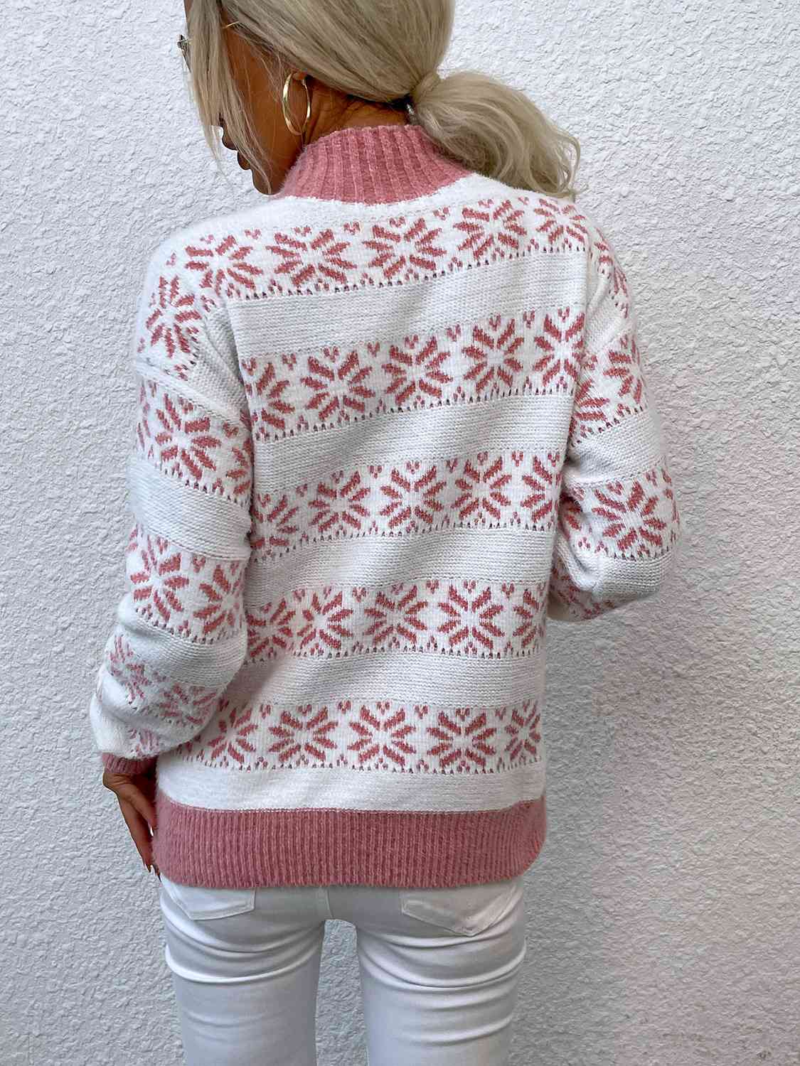 Snowflake Pattern Mock Neck Sweater