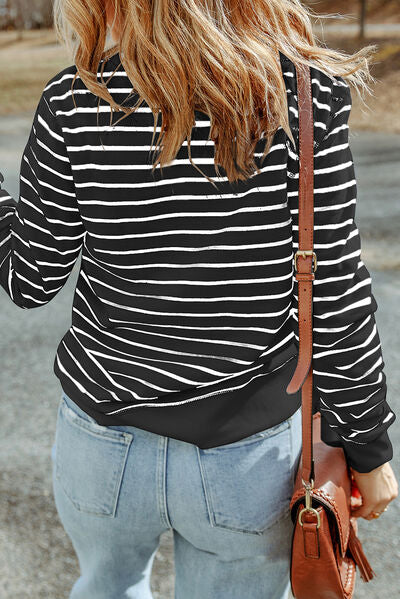 Striped Round Neck Long Sleeve Sweatshirt