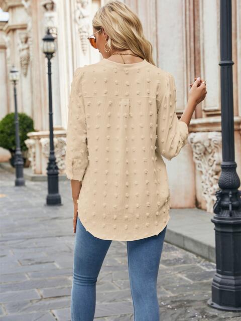 Swiss Dot Notched Neck Blouse