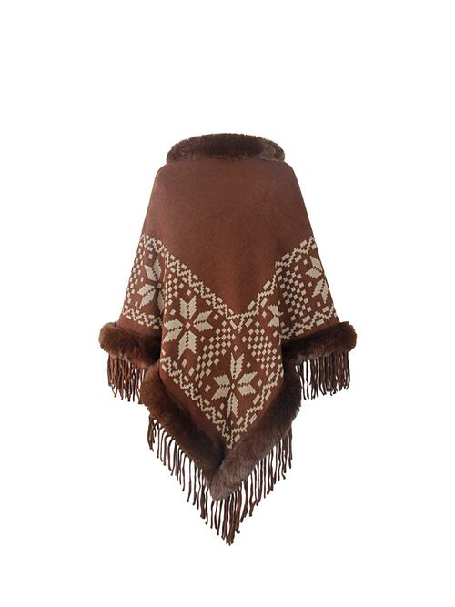 BeautifulMe Fringe Geometric Cape Sleeve Poncho