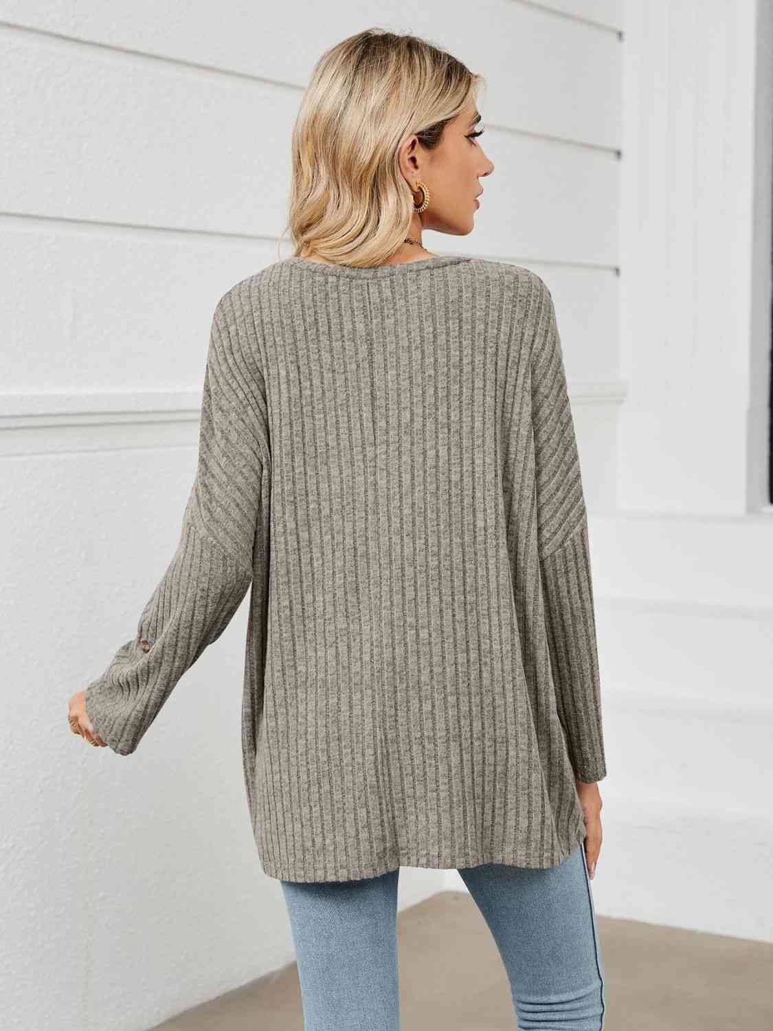 Full Size Round Neck Ribbed Long Sleeve T-Shirt