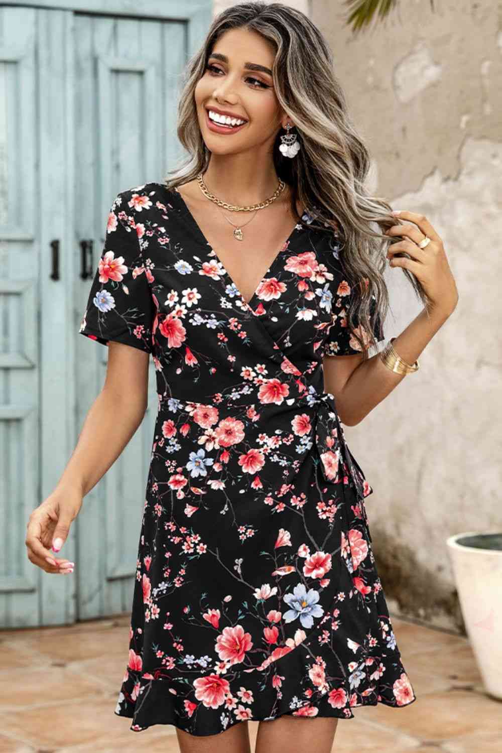 Women's Clarisia Floral Tied Ruffle Hem Surplice Dress