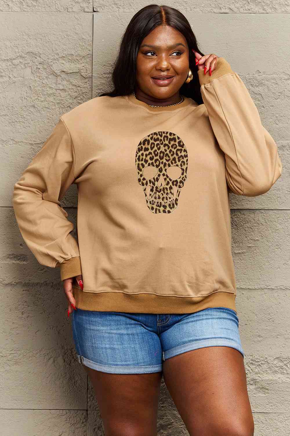 Simply Love Full Size Drop Shoulder SKULL HALLOWEEN Graphic Sweatshirt