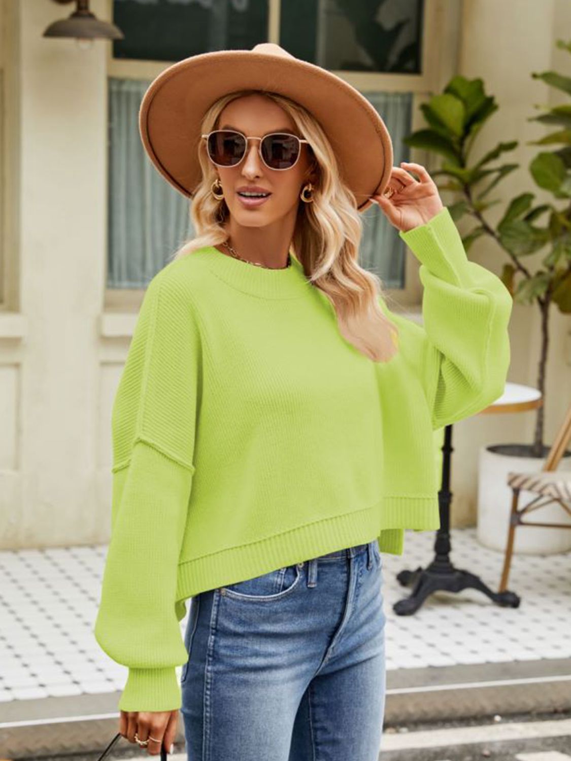 Chic Babe' Round Neck Dropped Shoulder Sweater 🦋