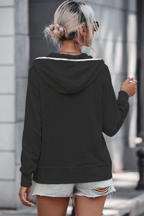 PromiseTops Half Button Drawstring Long Sleeve Hoodie