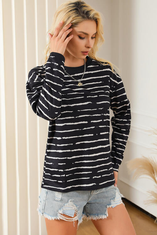 Basic Style Striped Round Neck Long Sleeve T-Shirt