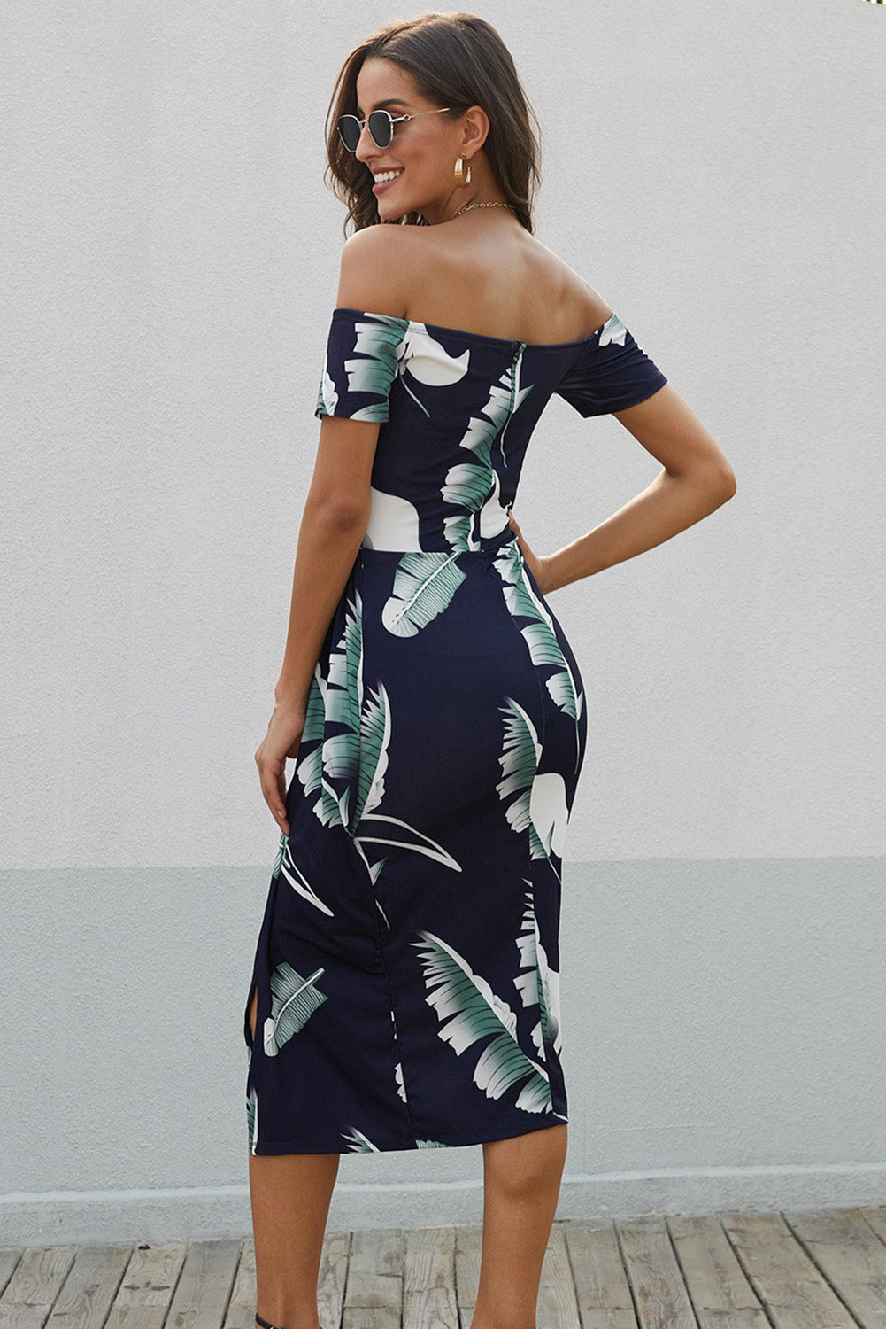 Women's Full Size Printed Off-Shoulder Split Dress