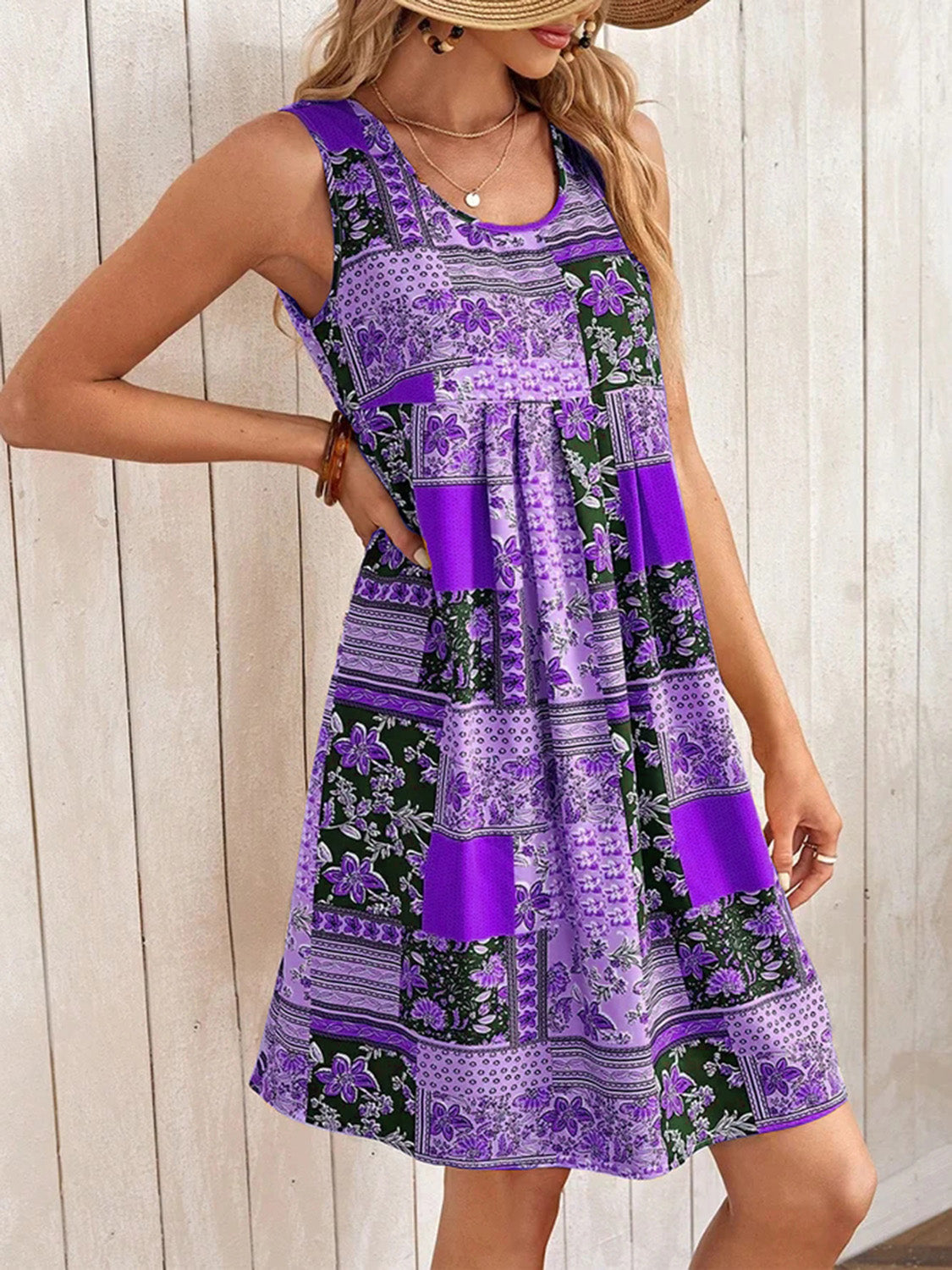 Full Size Printed Sleeveless Mini Dress