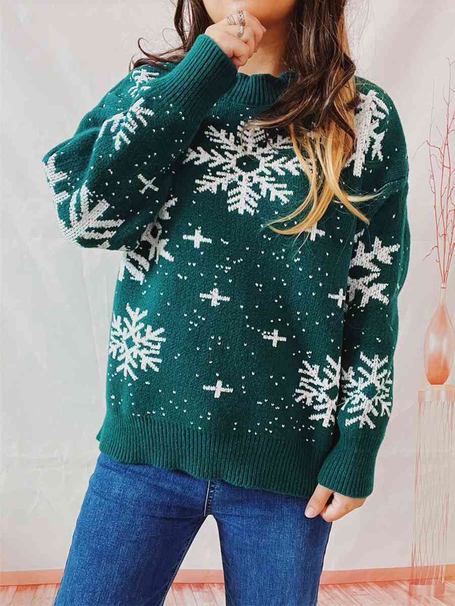 CHRISTMAS Snowflake Pattern Dropped Shoulder Sweater