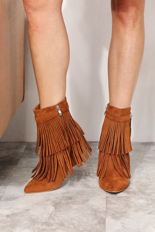 Legend Women's Tassel Wedge Heel Ochre Ankle Boots