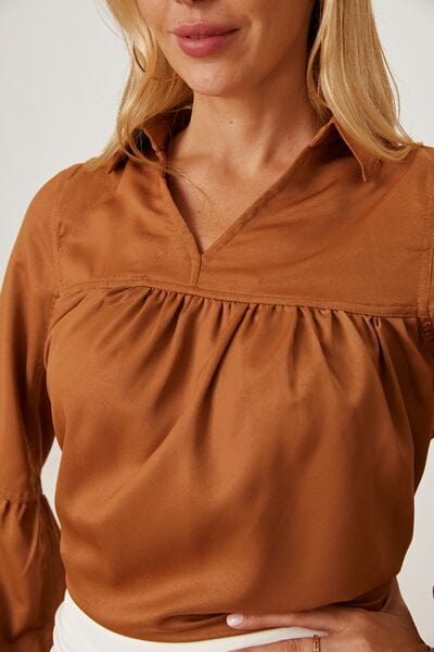 Laura Jay Balloon Sleeve Collared Neck Blouse