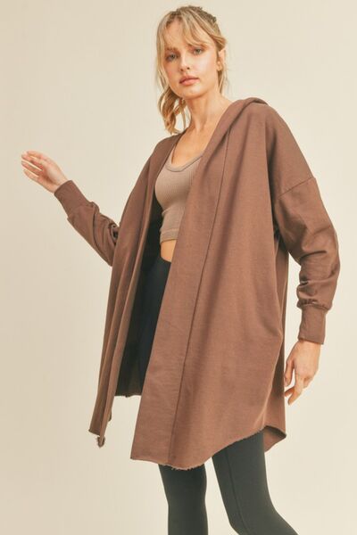 Kimberly C Open Front Longline Choco Hooded Cardigan