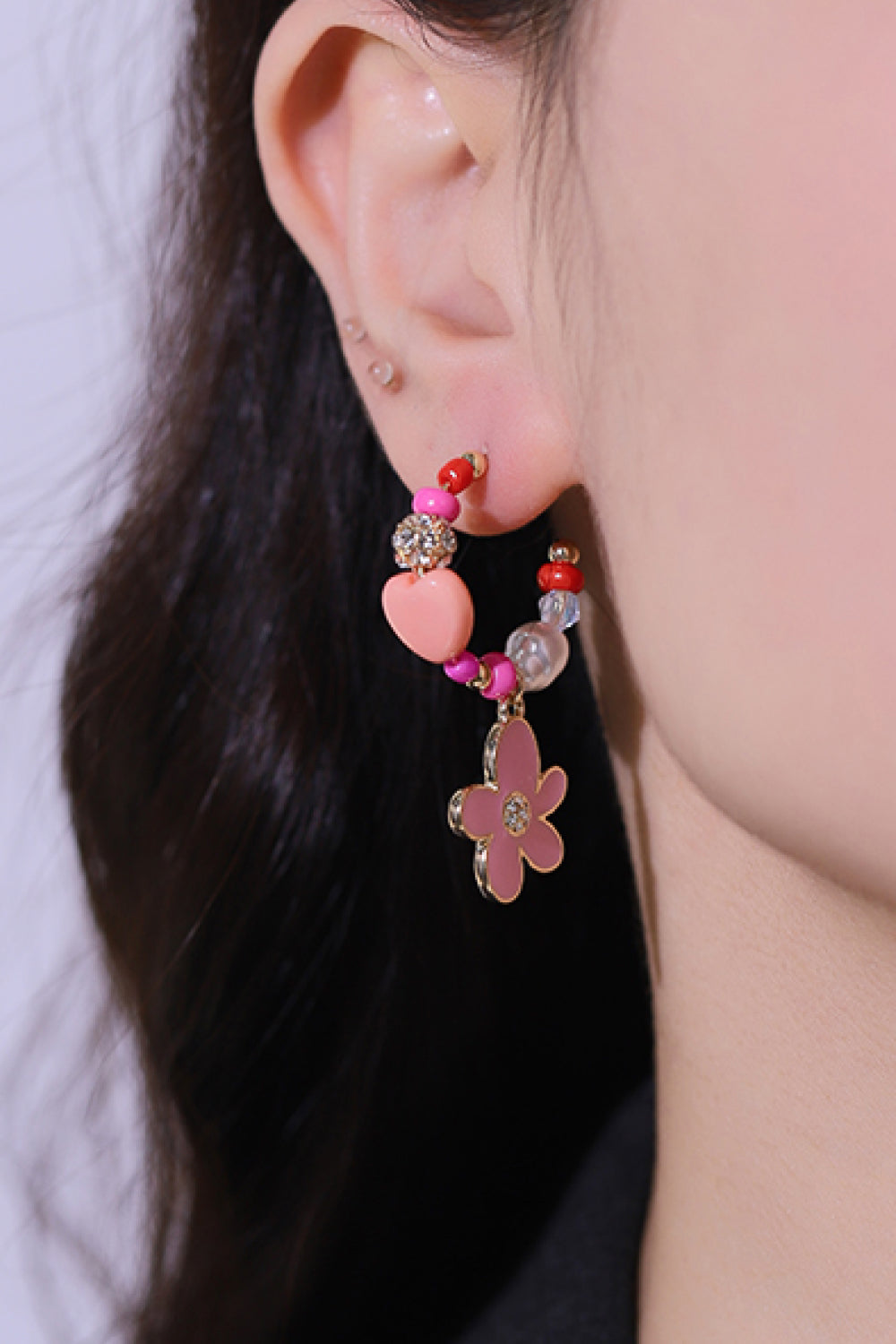 Women's Flower C-Hoop Drop Earrings