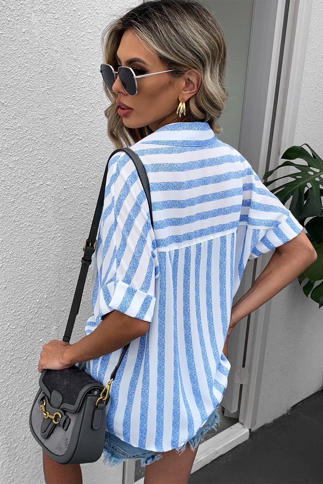 Full Size Striped Half Sleeve Shirt