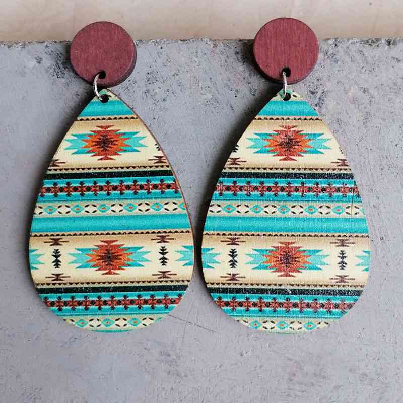 Southwestern Themes Geometric Wood Teardrop Earrings