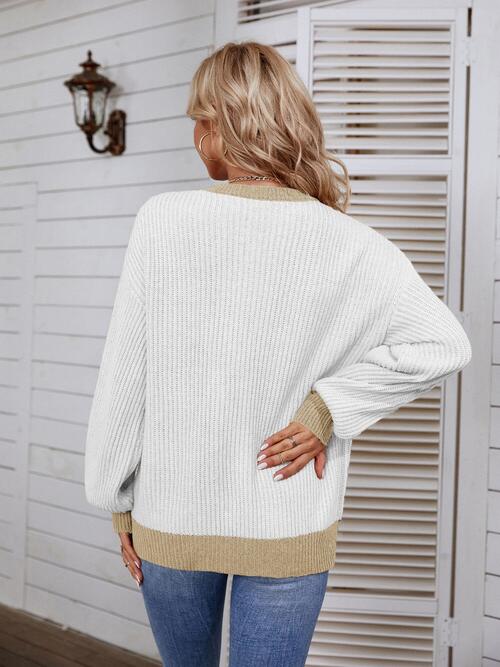 CozyWonders Decorative Button Round Neck Sweater