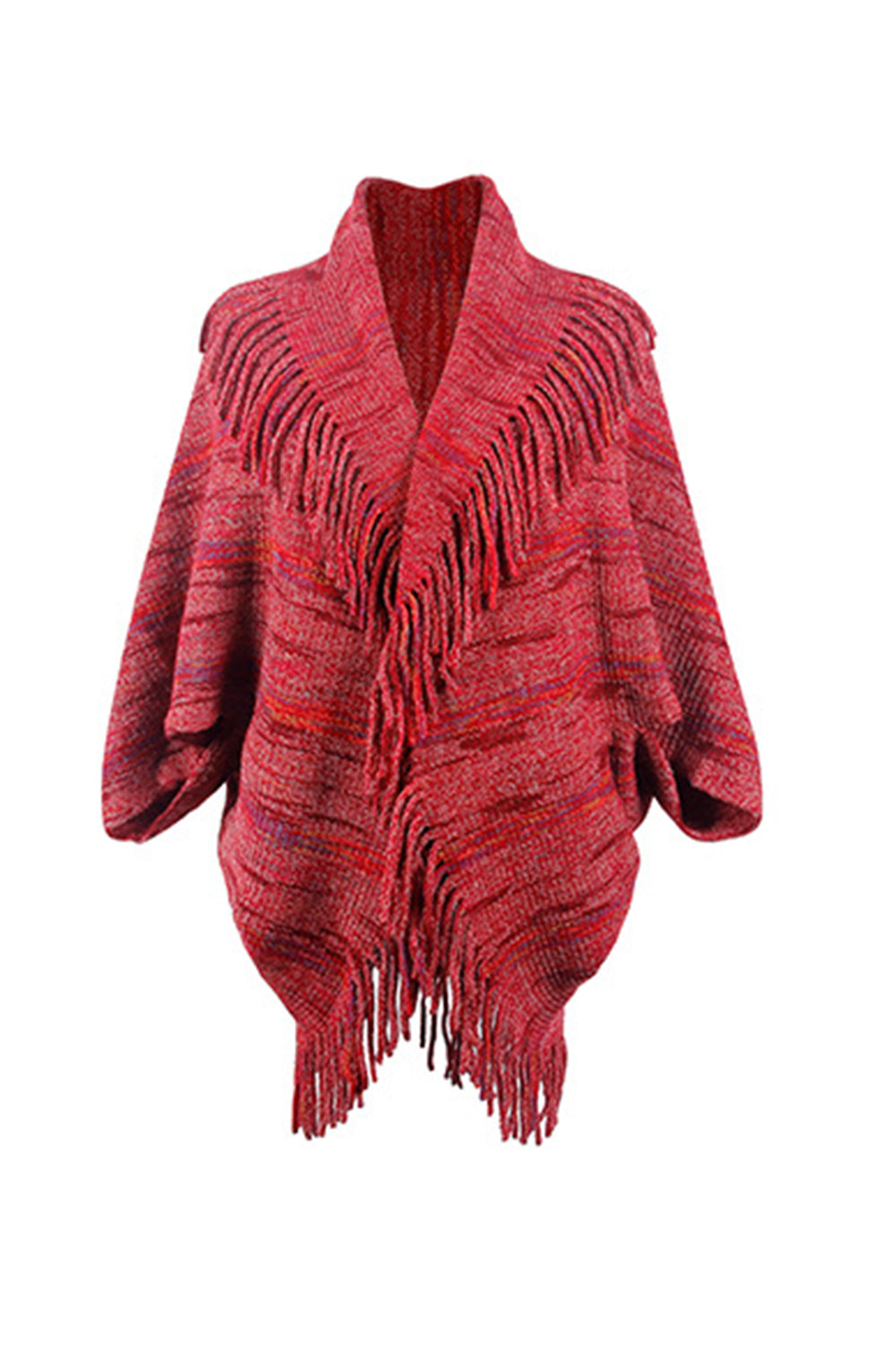 One Size Fringe Detail Printed Poncho